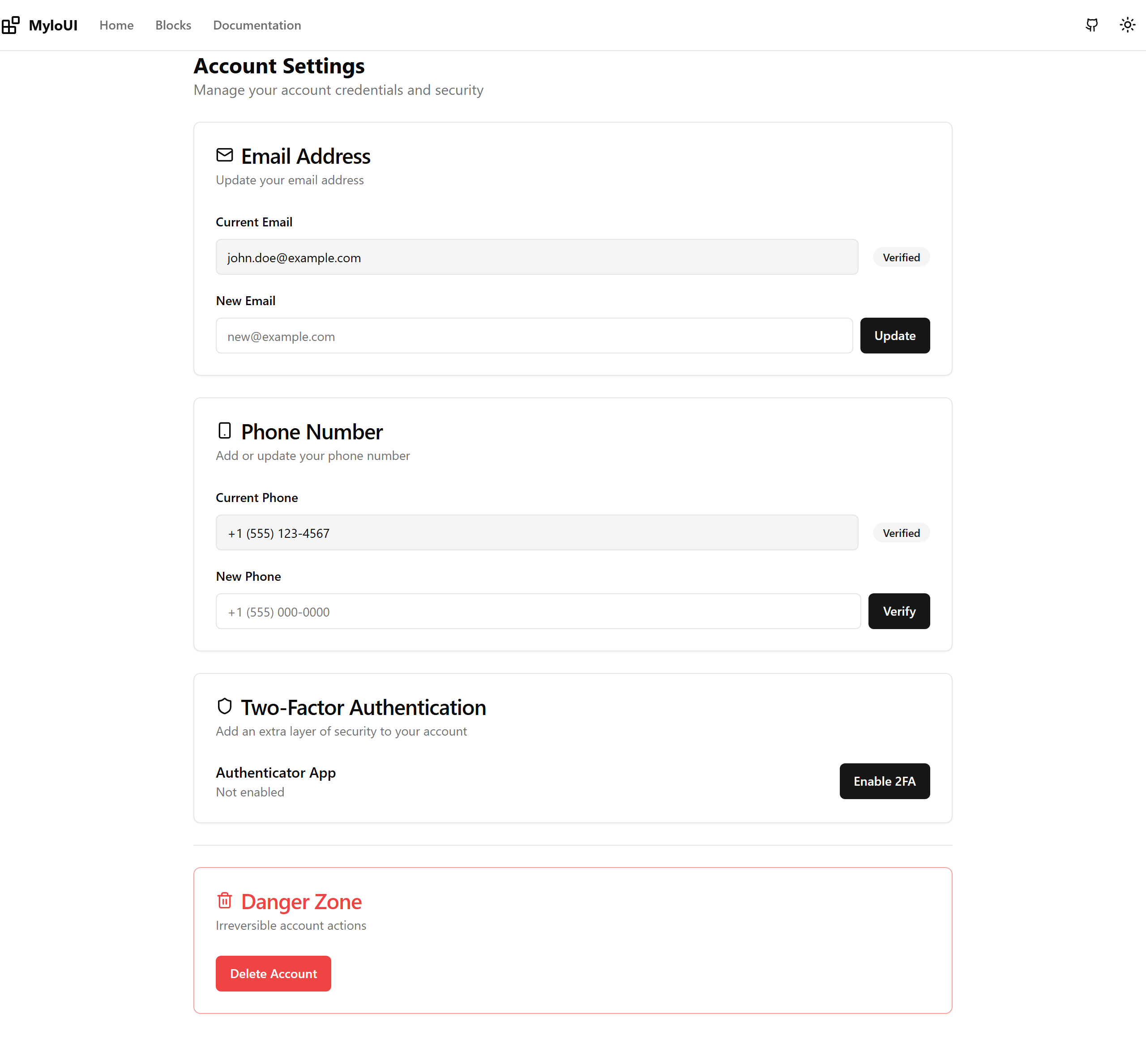 Settings - Account