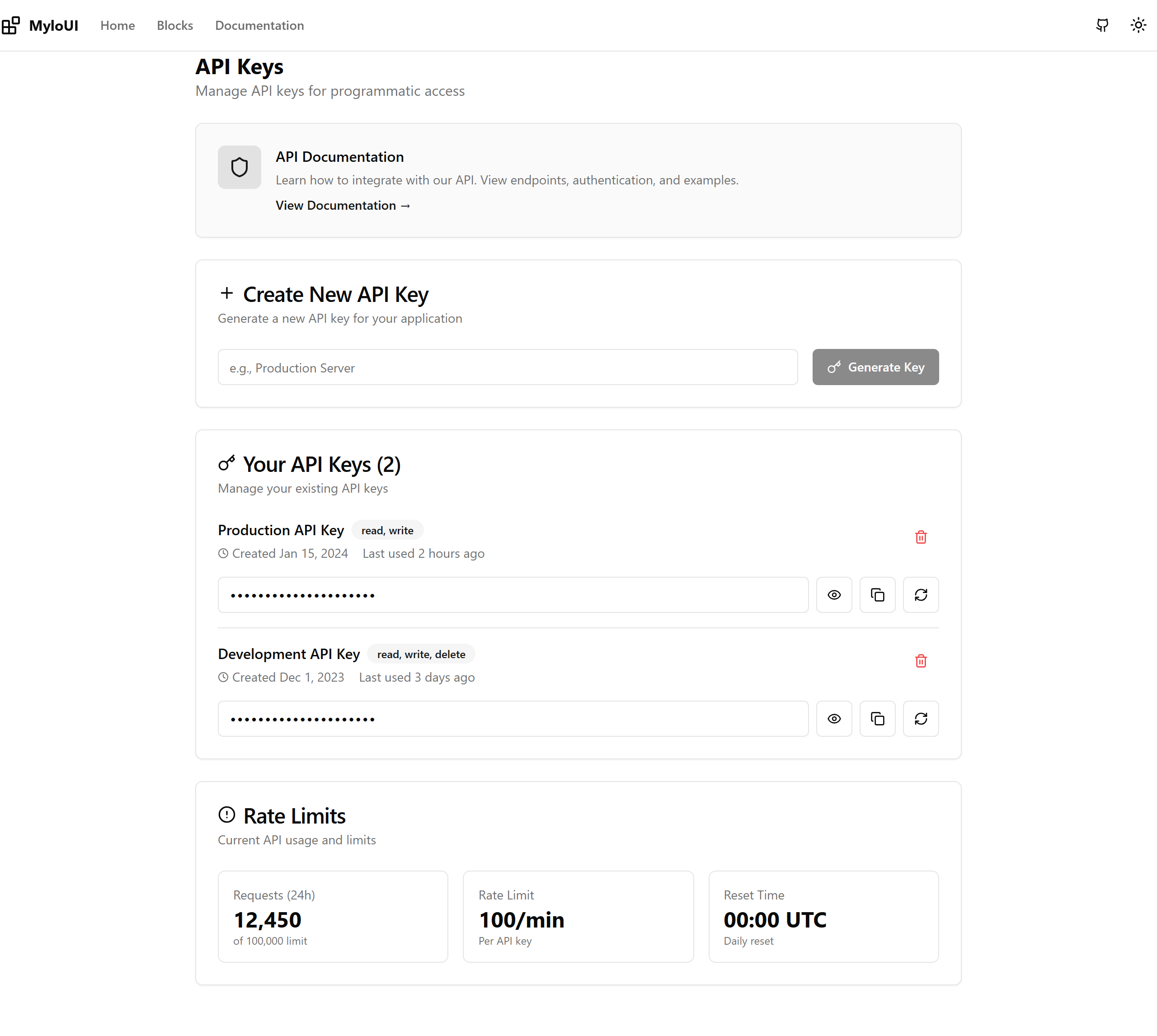 Settings - API Keys
