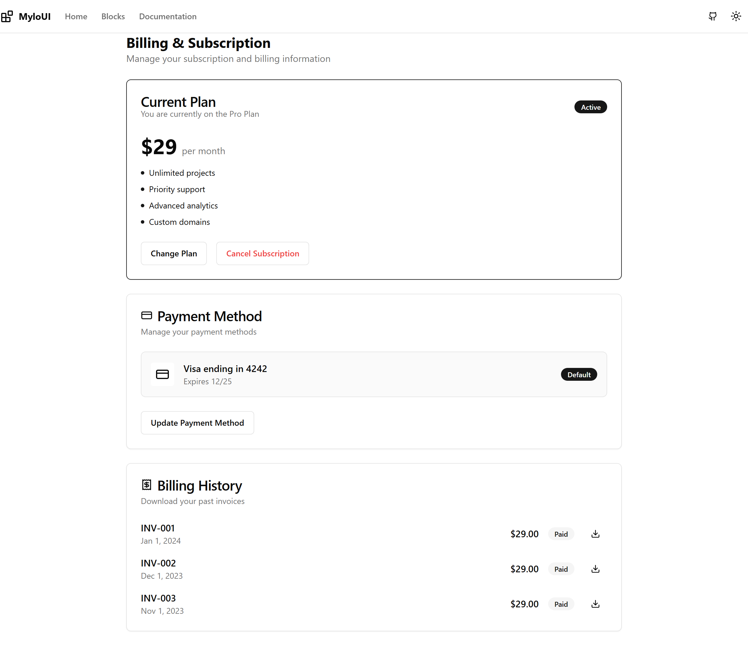 Settings - Billing