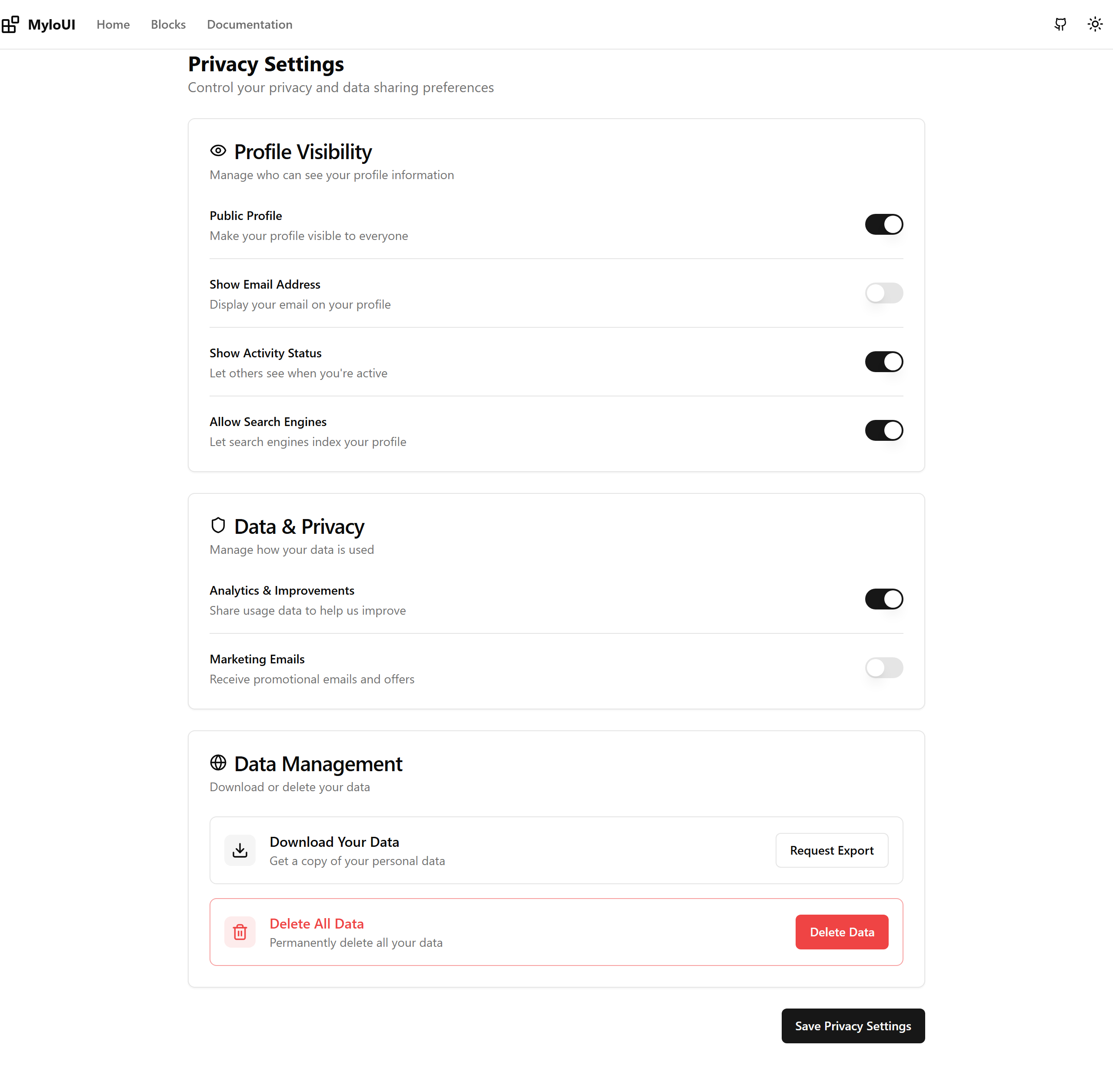 Settings - Privacy