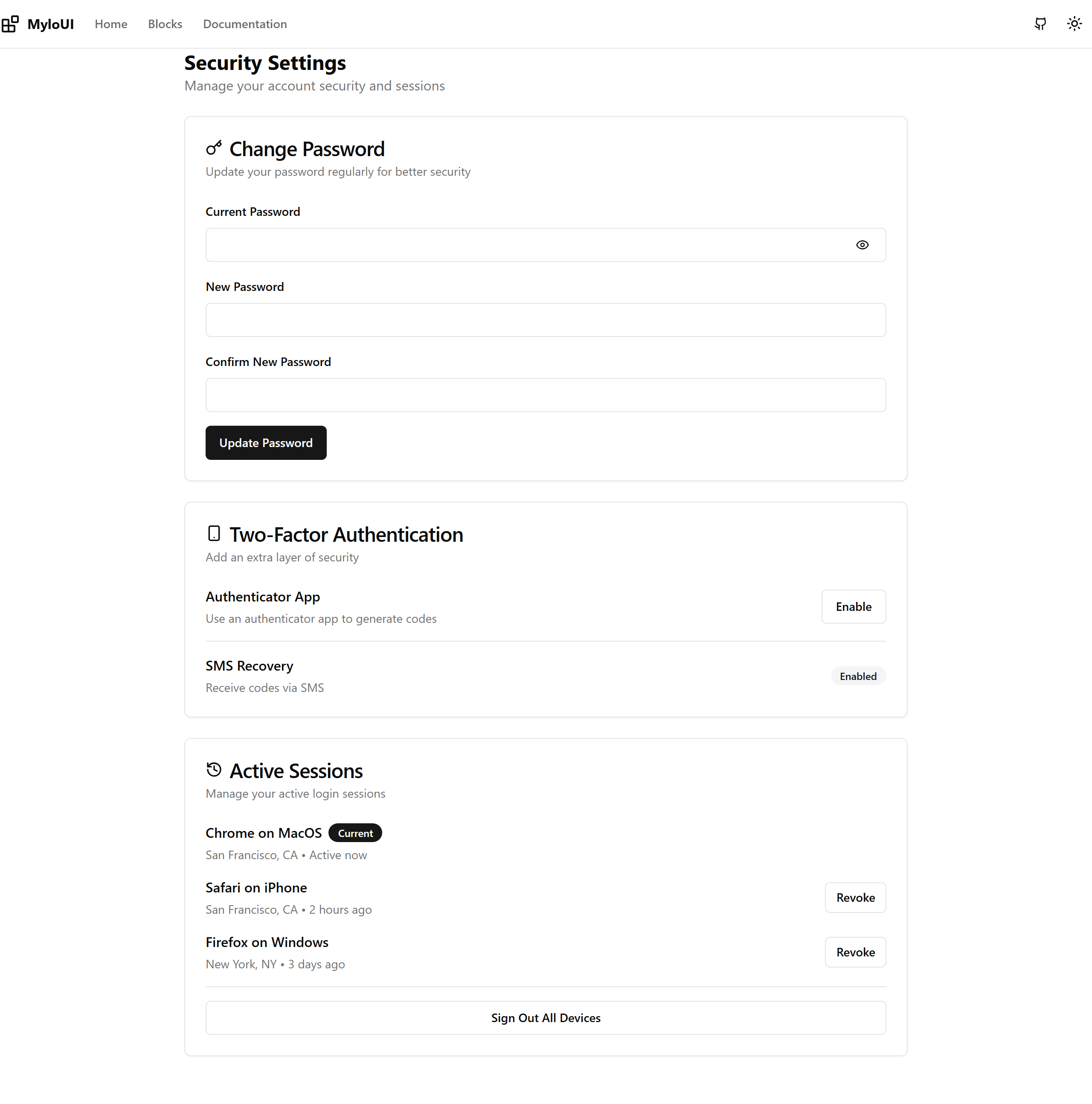 Settings - Security