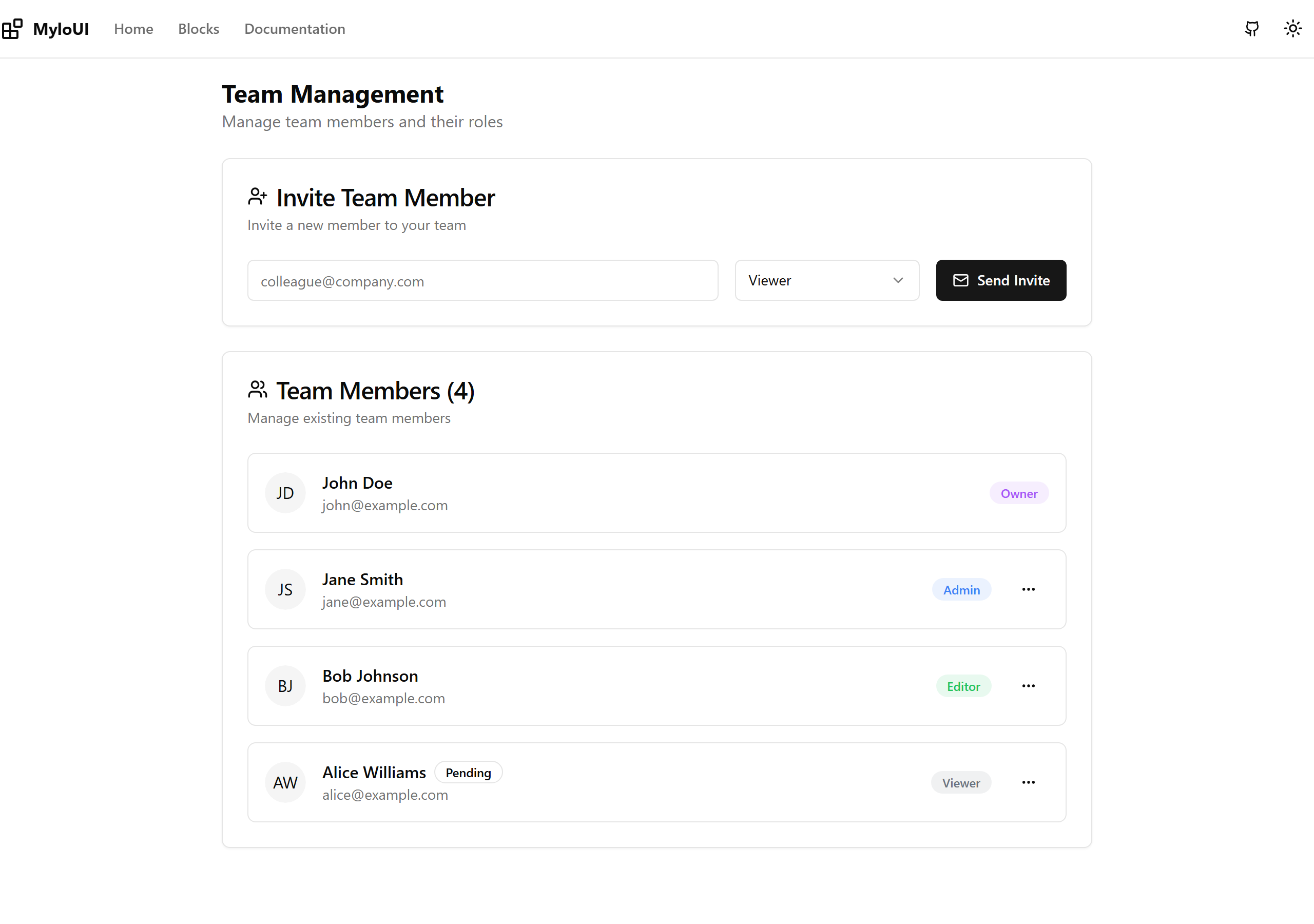 Settings - Team