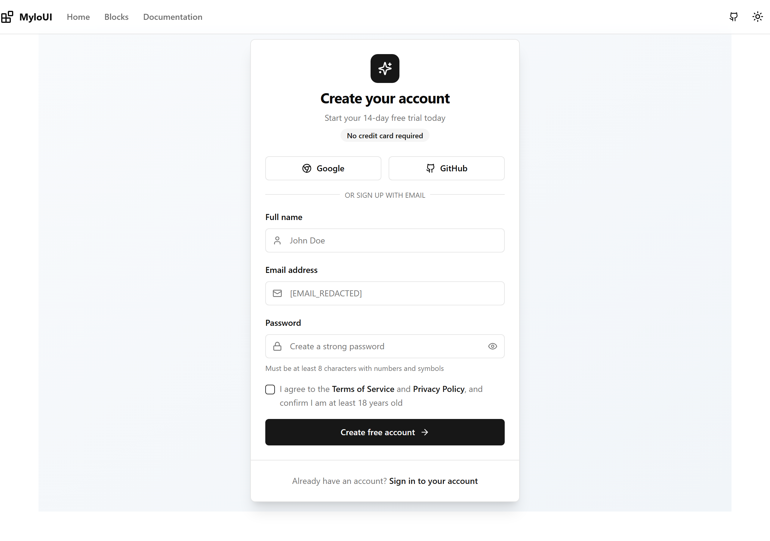 Signup Card