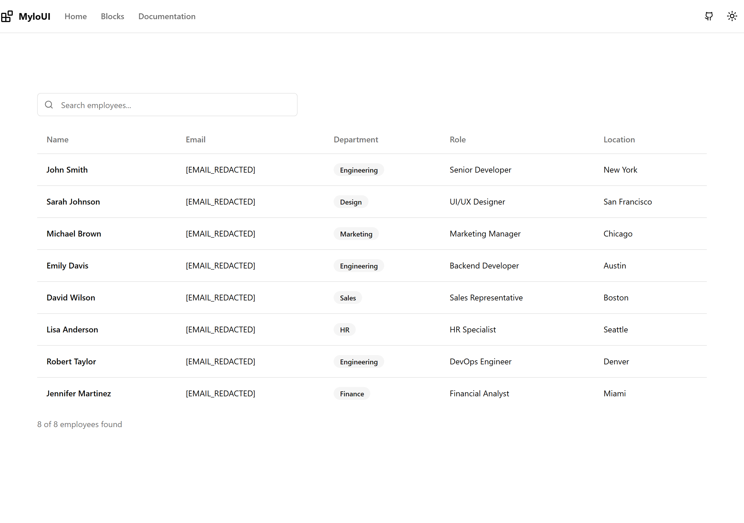 Searchable Table