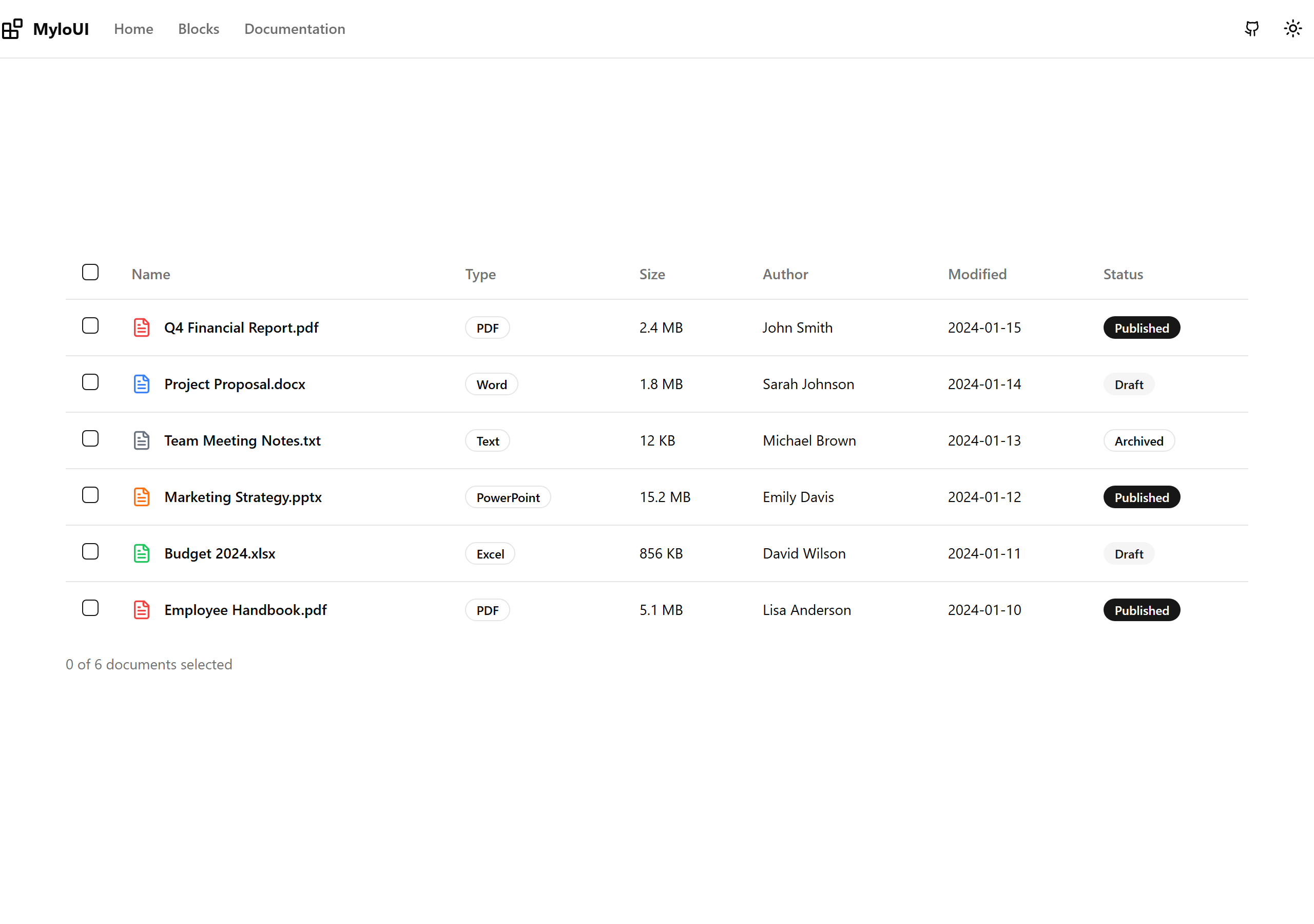 Selectable Table